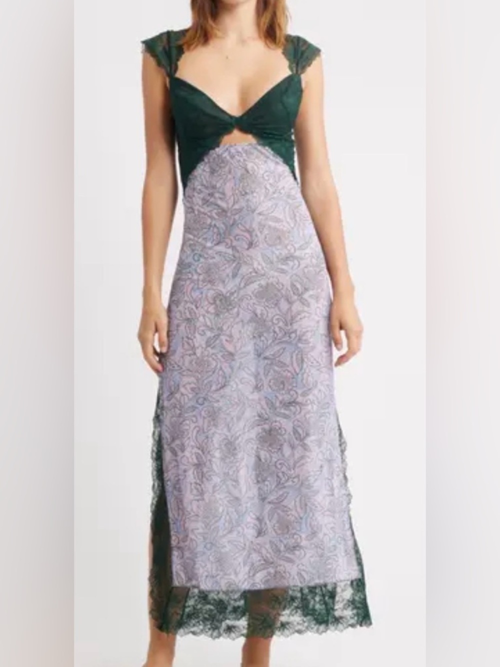 FREE PEOPLE SUDDENLY FINE FLORAL LACE SLIP MAXI DRESS SIDE SLIT NWT SZ XS
